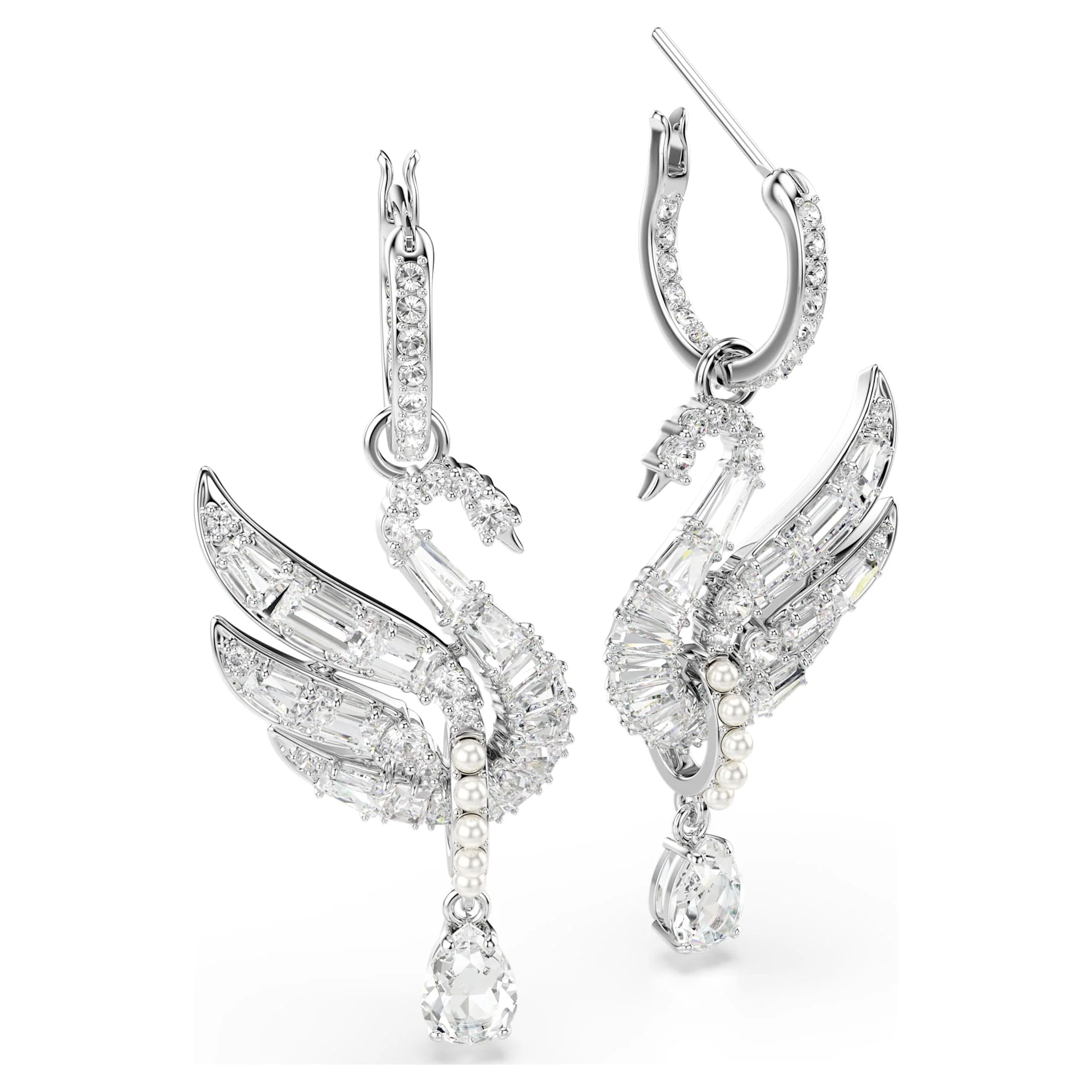 Swan earrings Swan, White, Rhodium plated - Image 3