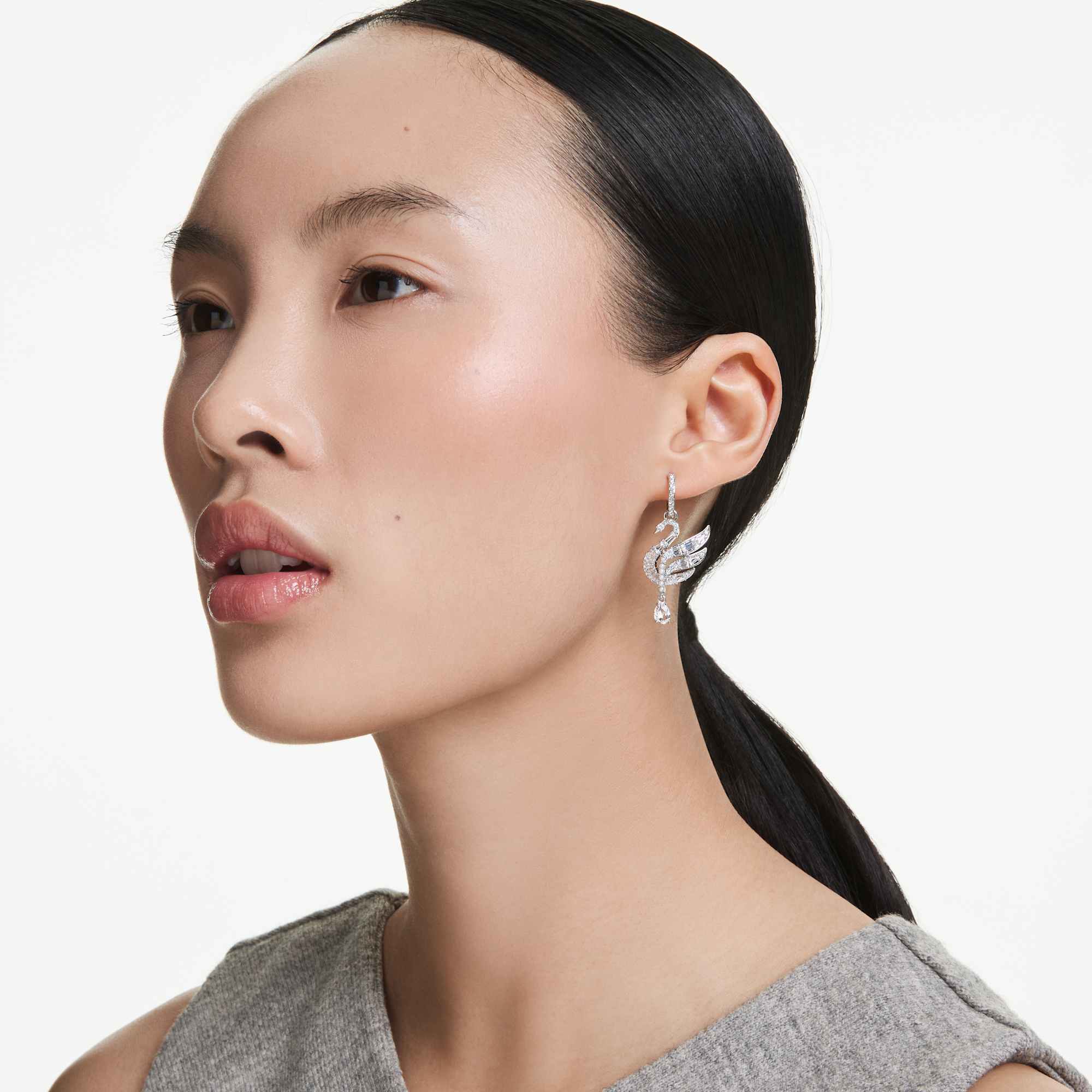 Swan earrings Swan, White, Rhodium plated - Image 5