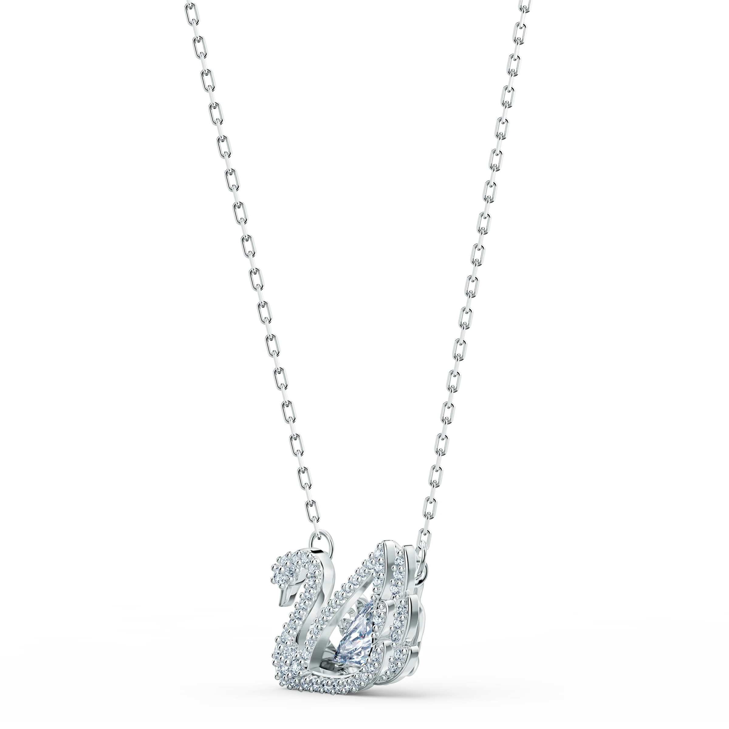 Swan necklace Dancing swan, White, Rhodium plated - Image 4