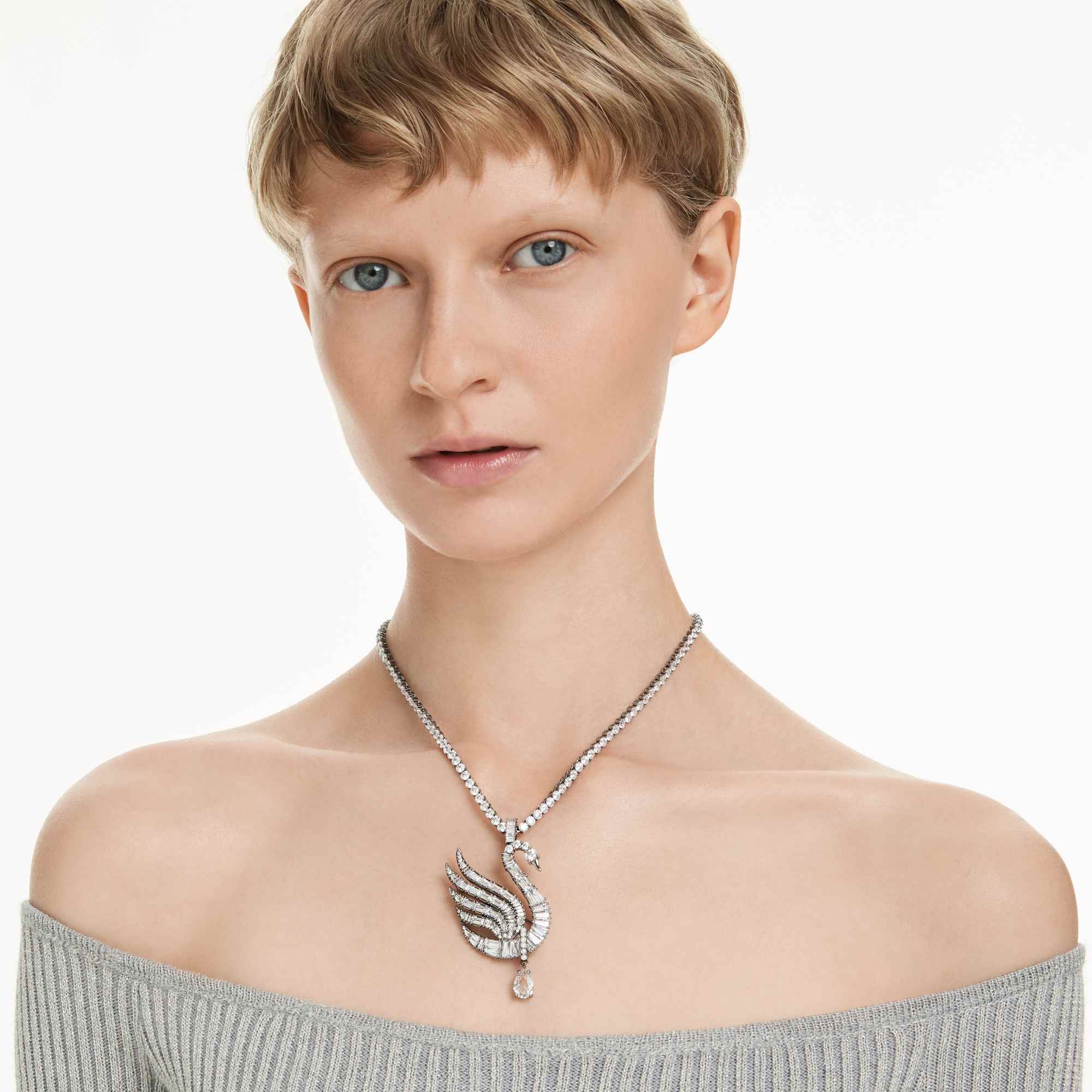 Swan pendant and brooch Swan, White, Ruthenium plated - Image 6