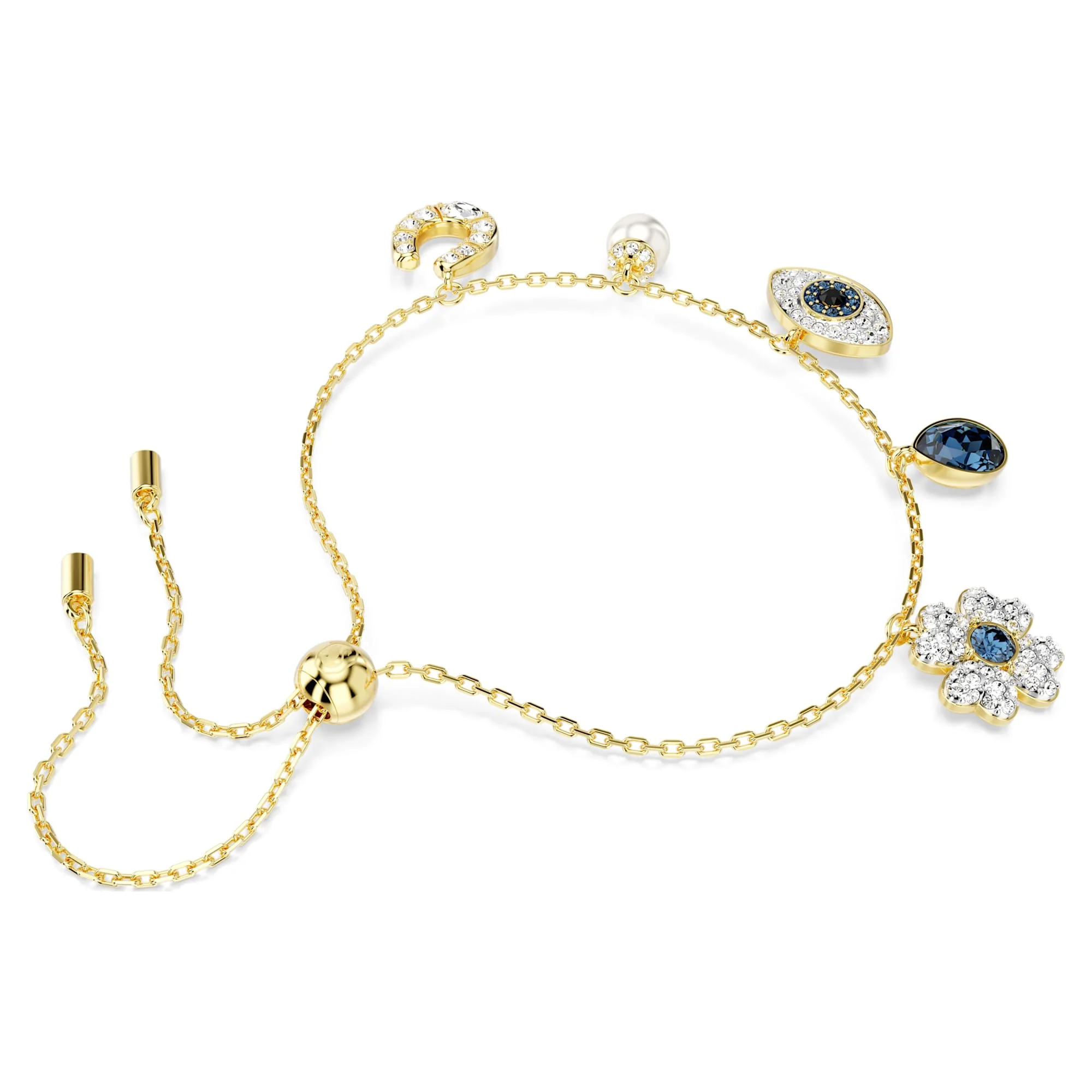 Symbolica bracelet Clover, evil eye and horseshoe, Blue, Gold-tone plated - Image 4