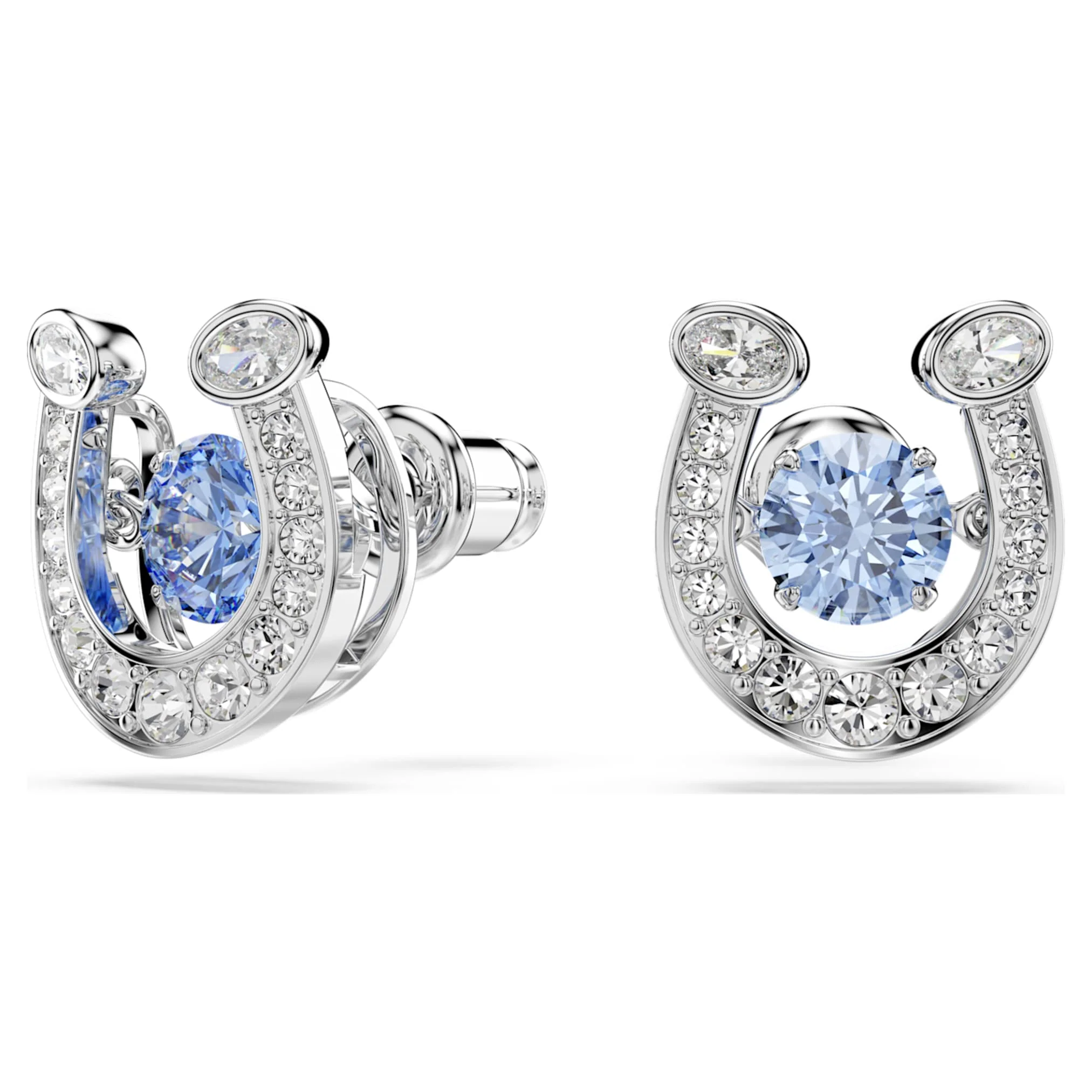 Symbolica stud earrings Round cut, Pavé, Horse shoe, Blue, Rhodium plated - Image 2