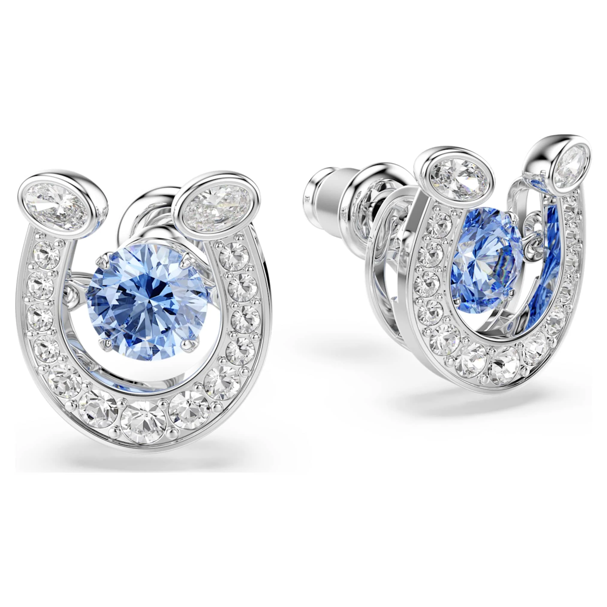Symbolica stud earrings Round cut, Pavé, Horse shoe, Blue, Rhodium plated - Image 3