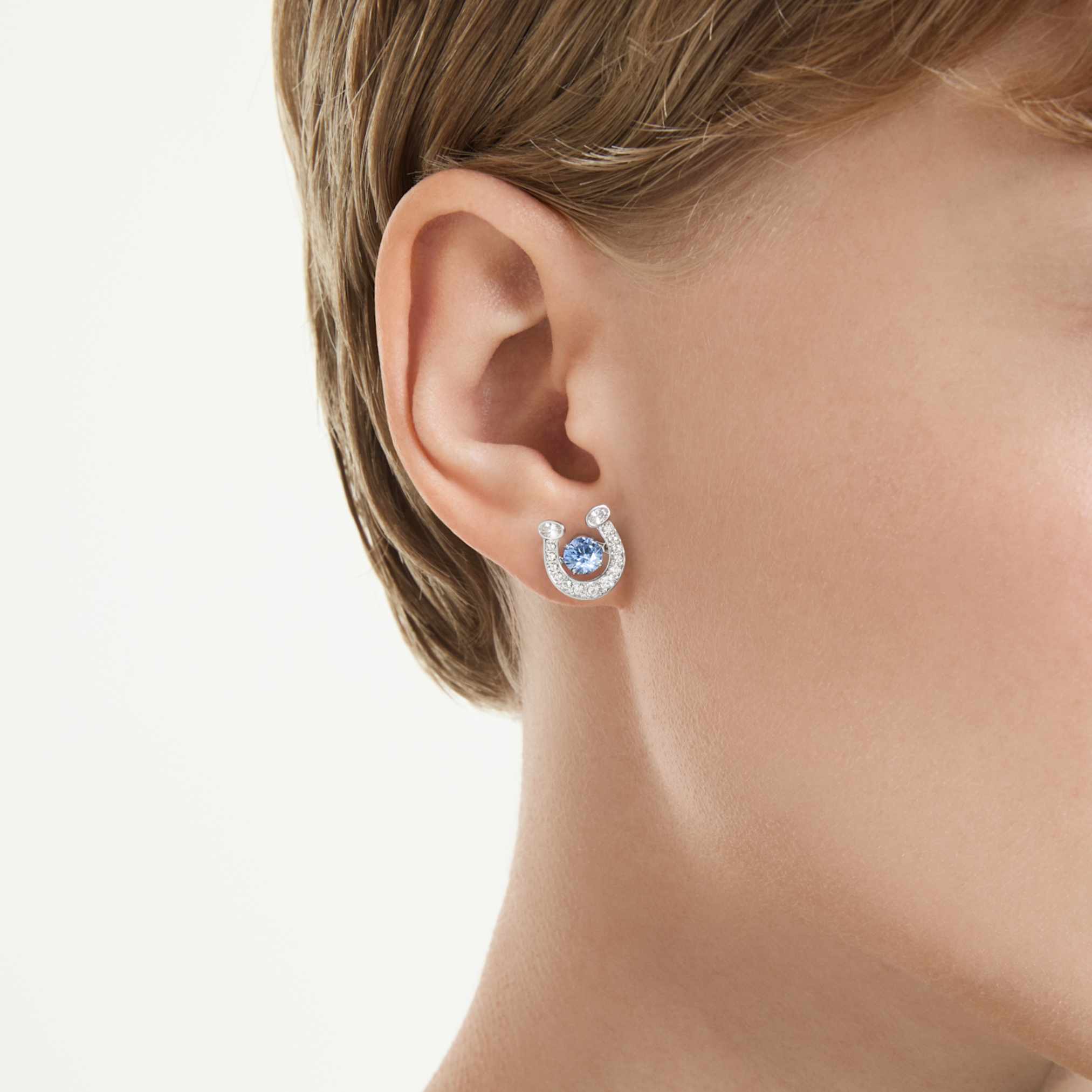 Symbolica stud earrings Round cut, Pavé, Horse shoe, Blue, Rhodium plated - Image 5
