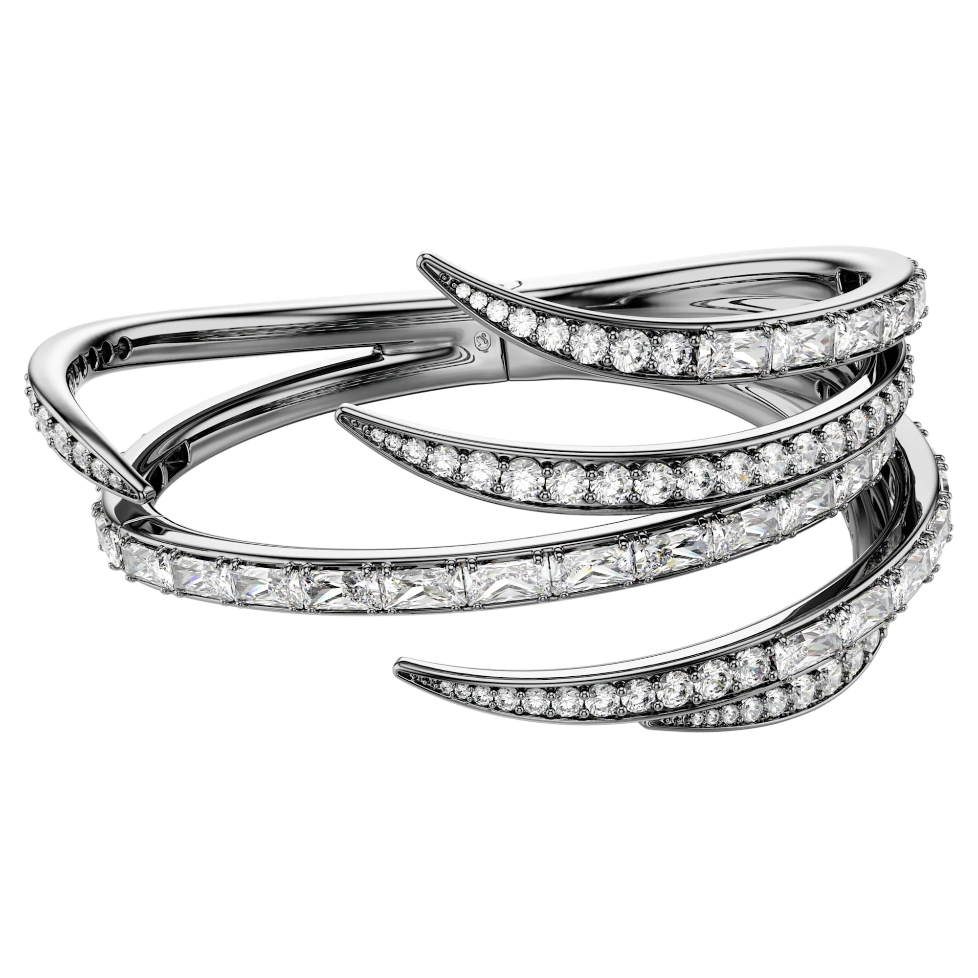 The Vienna Collection bangle Feather, White, Ruthenium plated