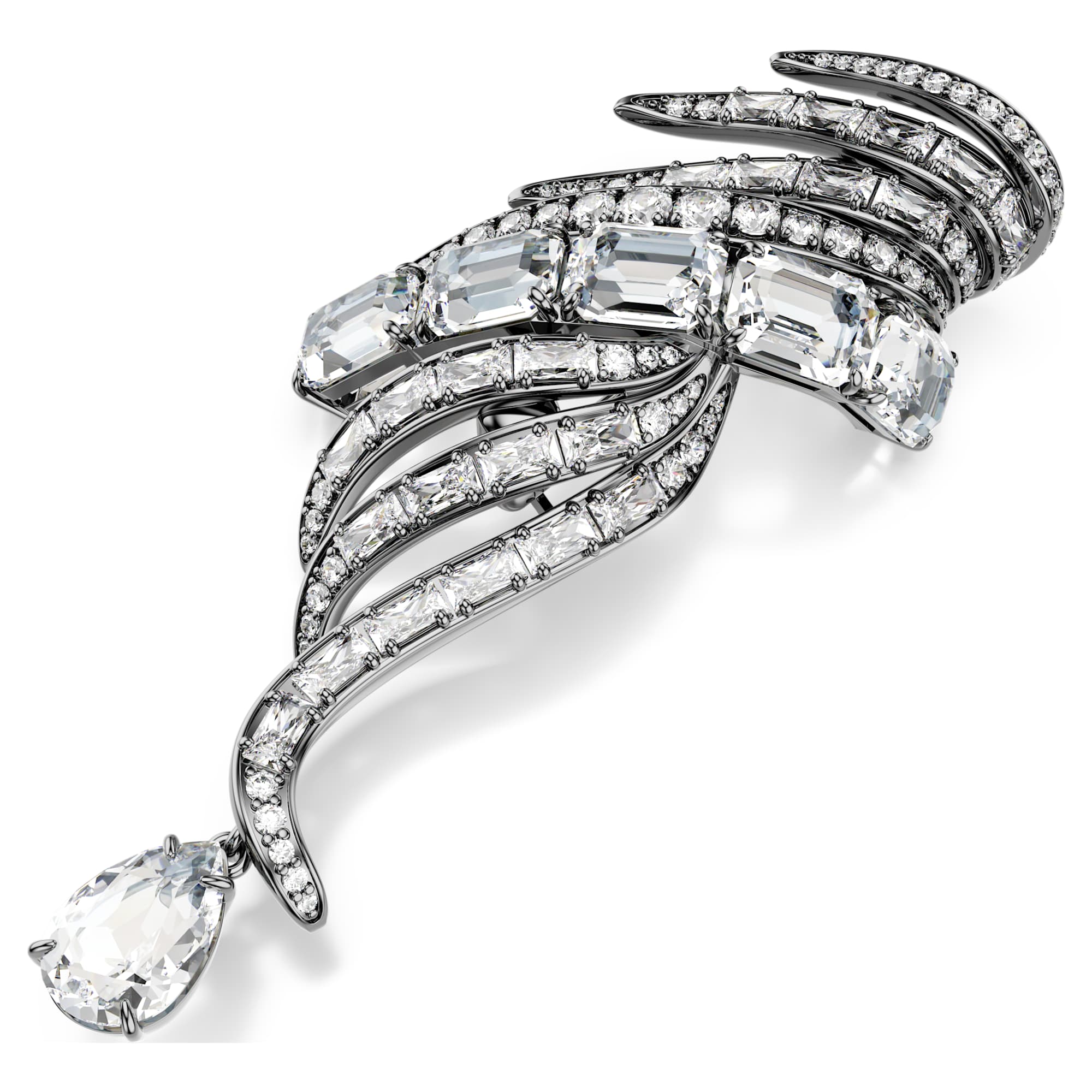 The Vienna Collection brooch Feather, White, Ruthenium plated - Image 4