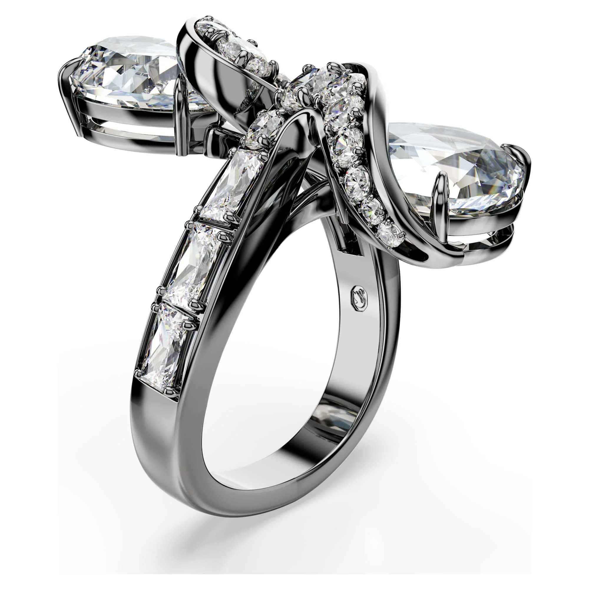 The Vienna Collection open ring Feather, White, Ruthenium plated - Image 2