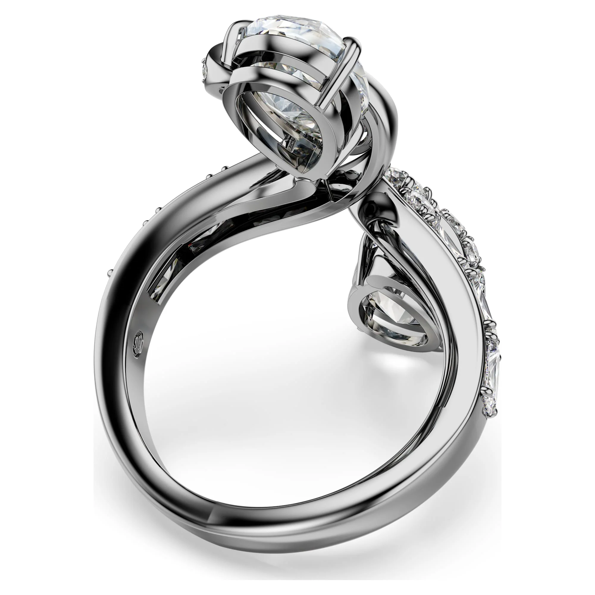 The Vienna Collection open ring Feather, White, Ruthenium plated - Image 4
