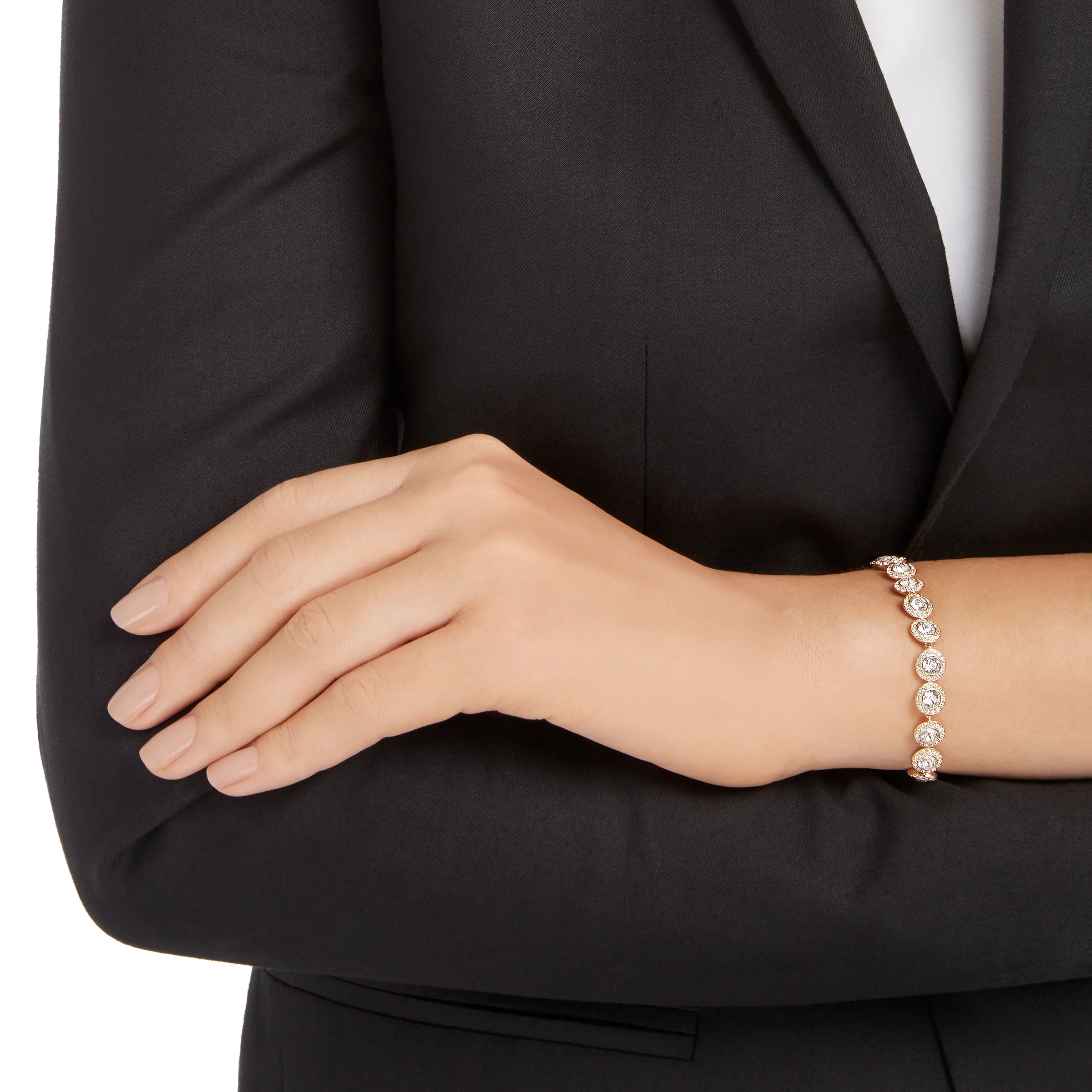 Una Angelic bracelet Round cut, Pavé, Medium, White, Rose gold-tone plated - Image 4