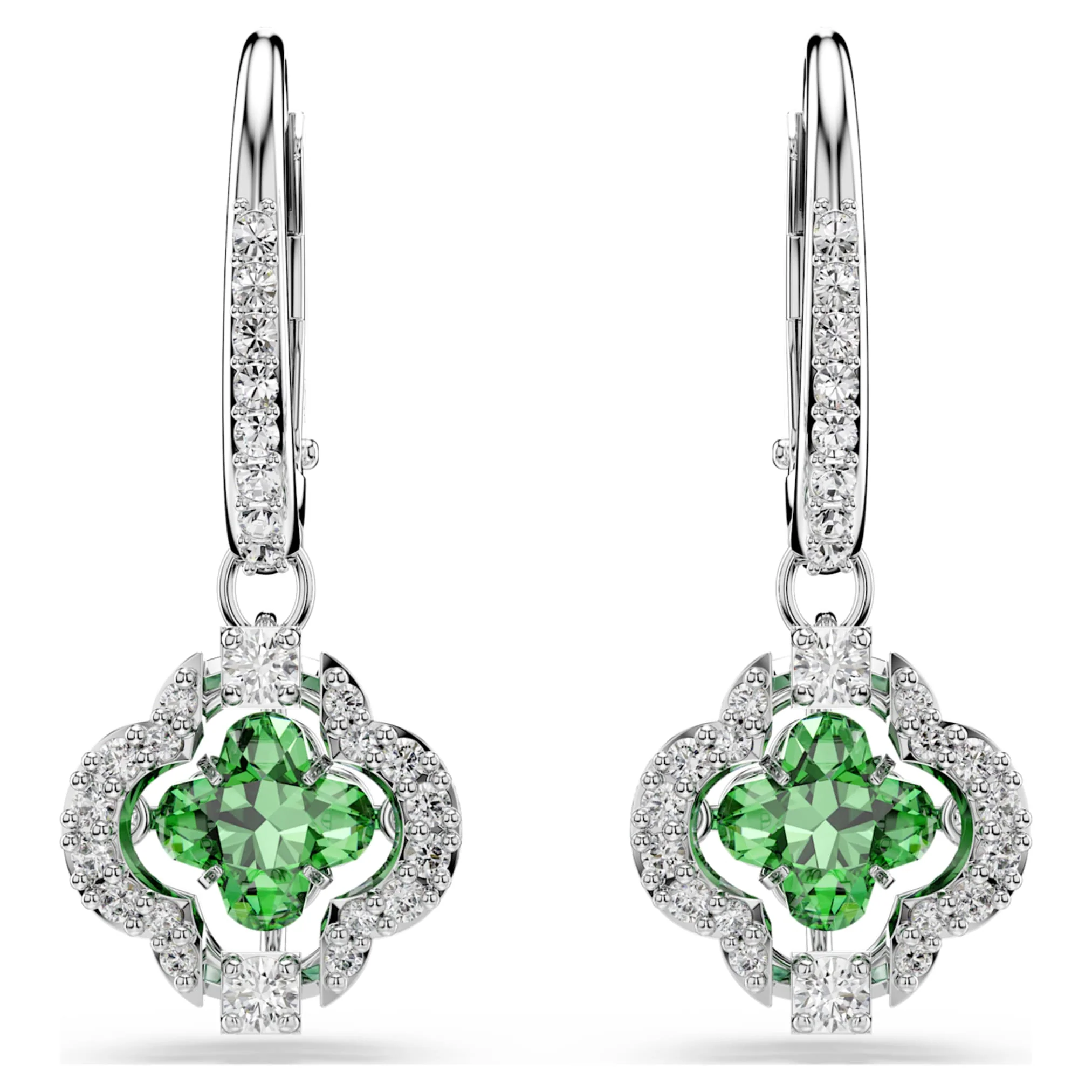 Una Angelic drop earrings Mixed cuts, Green, Rhodium plated