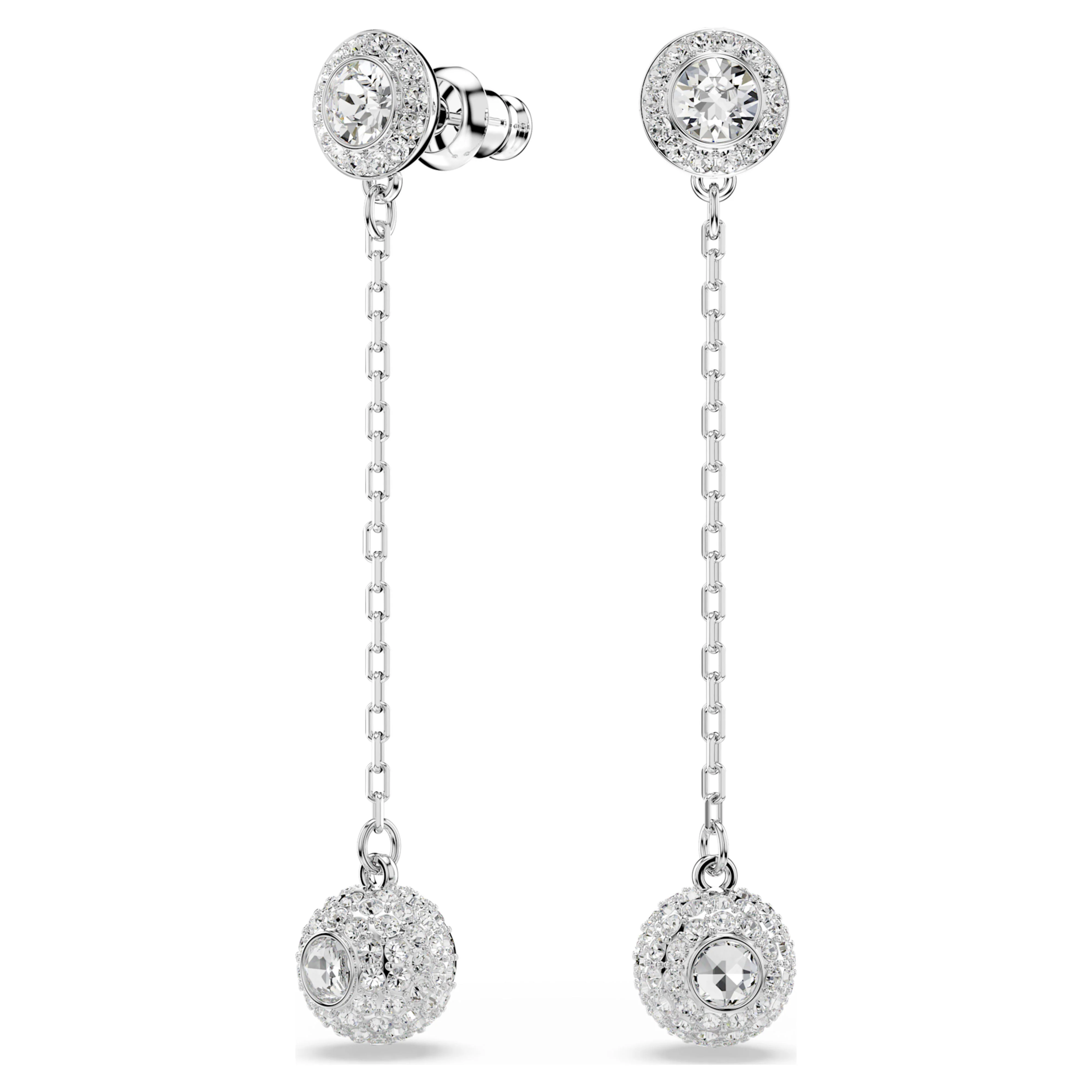Una Angelic drop earrings Round cut, White, Rhodium plated - Image 2