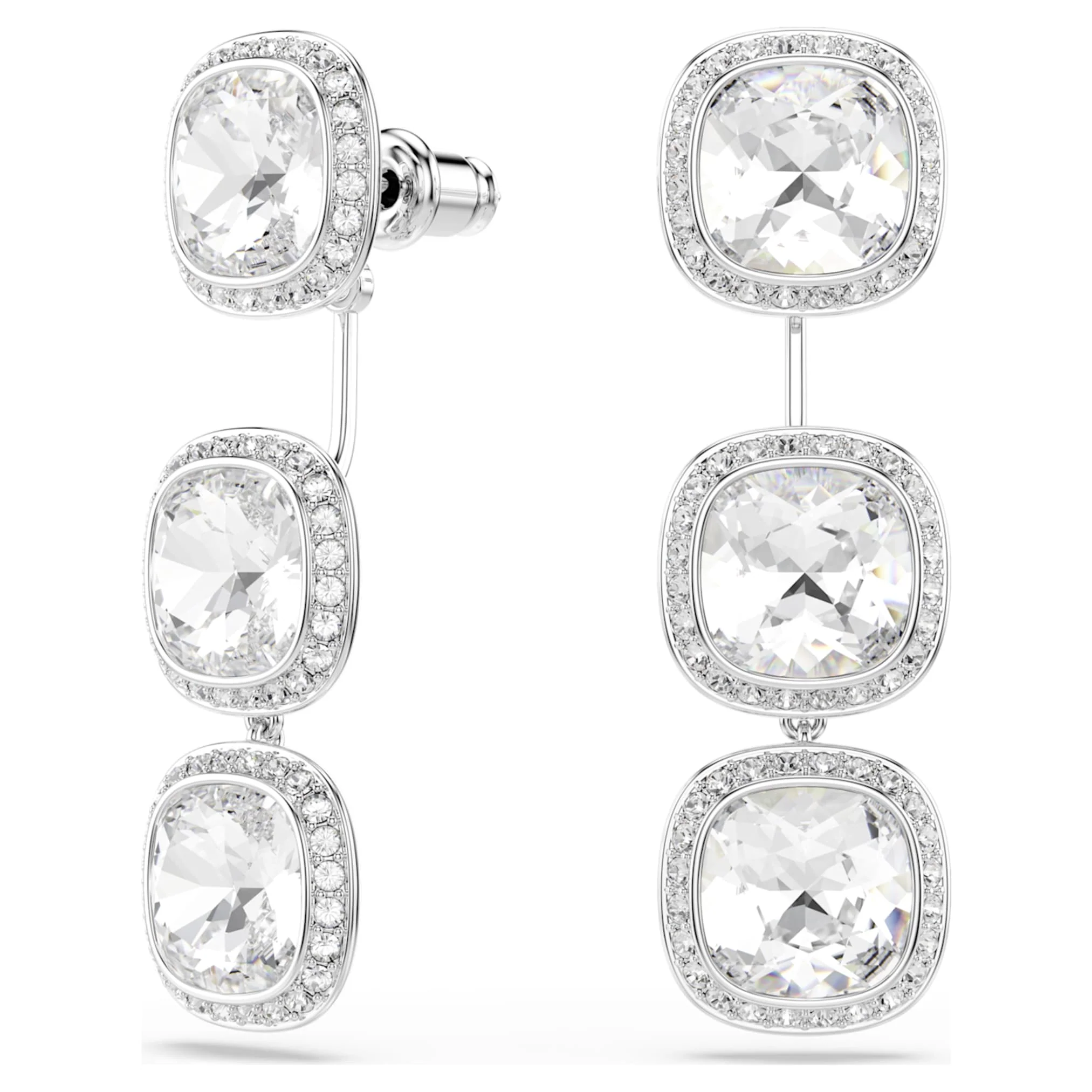 Una Angelic earrings Cushion cut, White, Rhodium plated