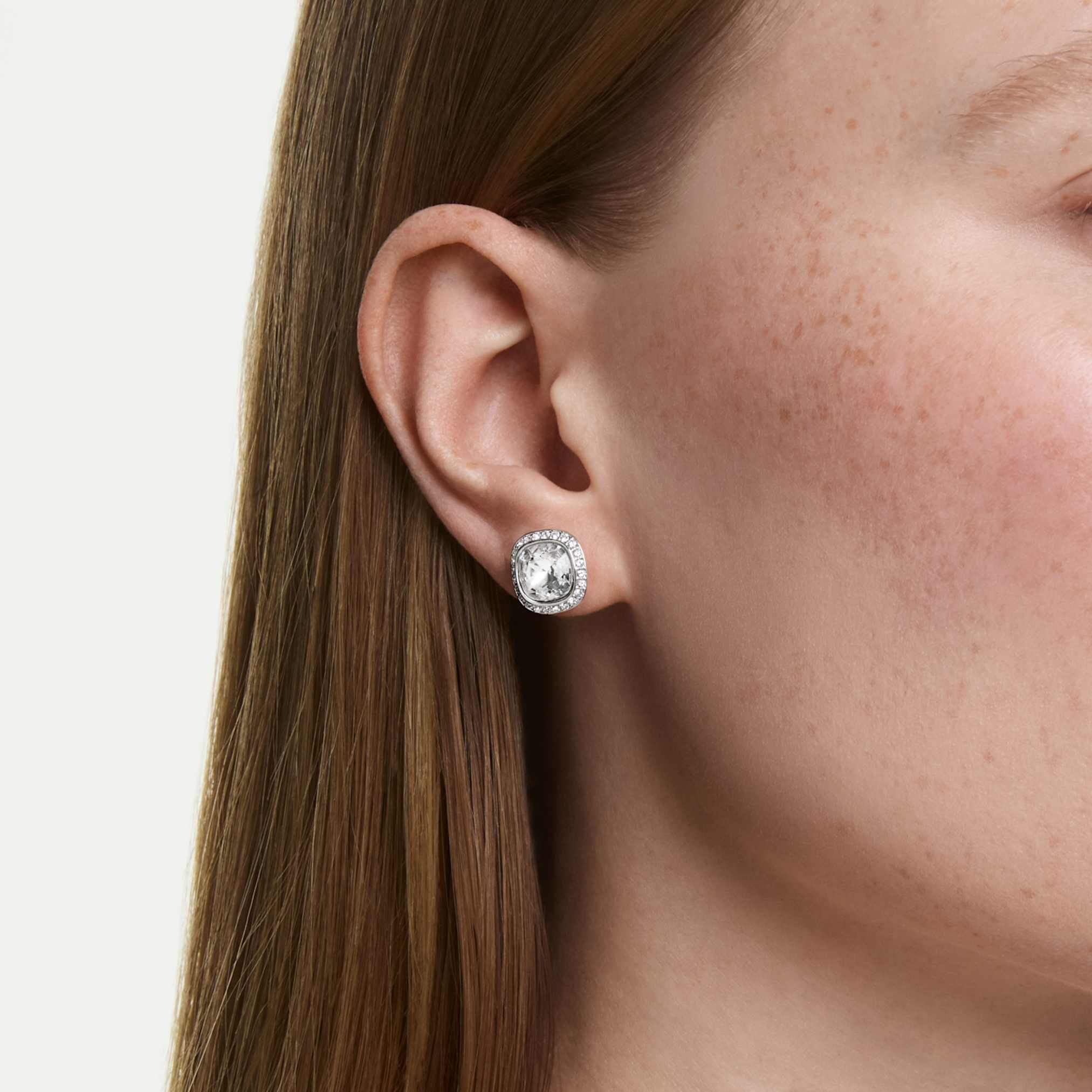 Una Angelic earrings Cushion cut, White, Rhodium plated - Image 5