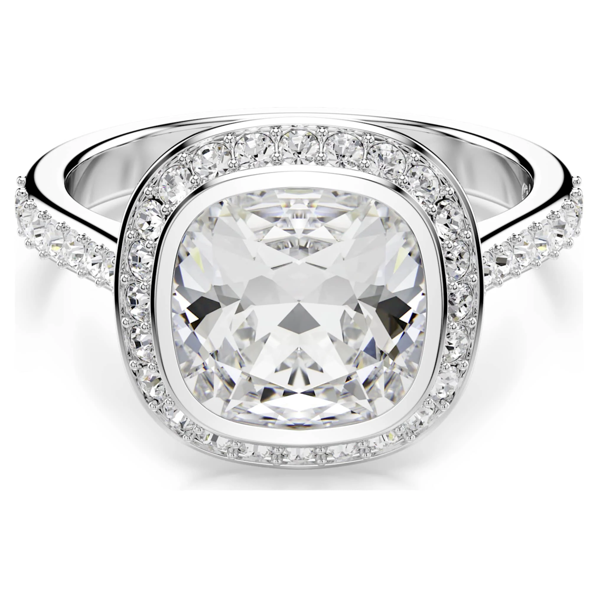 Una Angelic halo ring Cushion cut, White, Rhodium plated