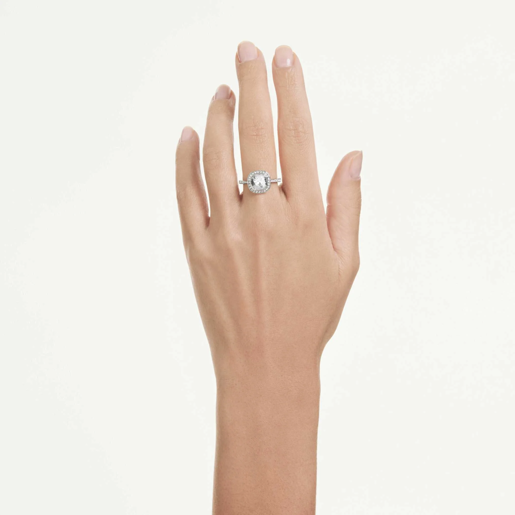 Una Angelic halo ring Cushion cut, White, Rhodium plated - Image 5