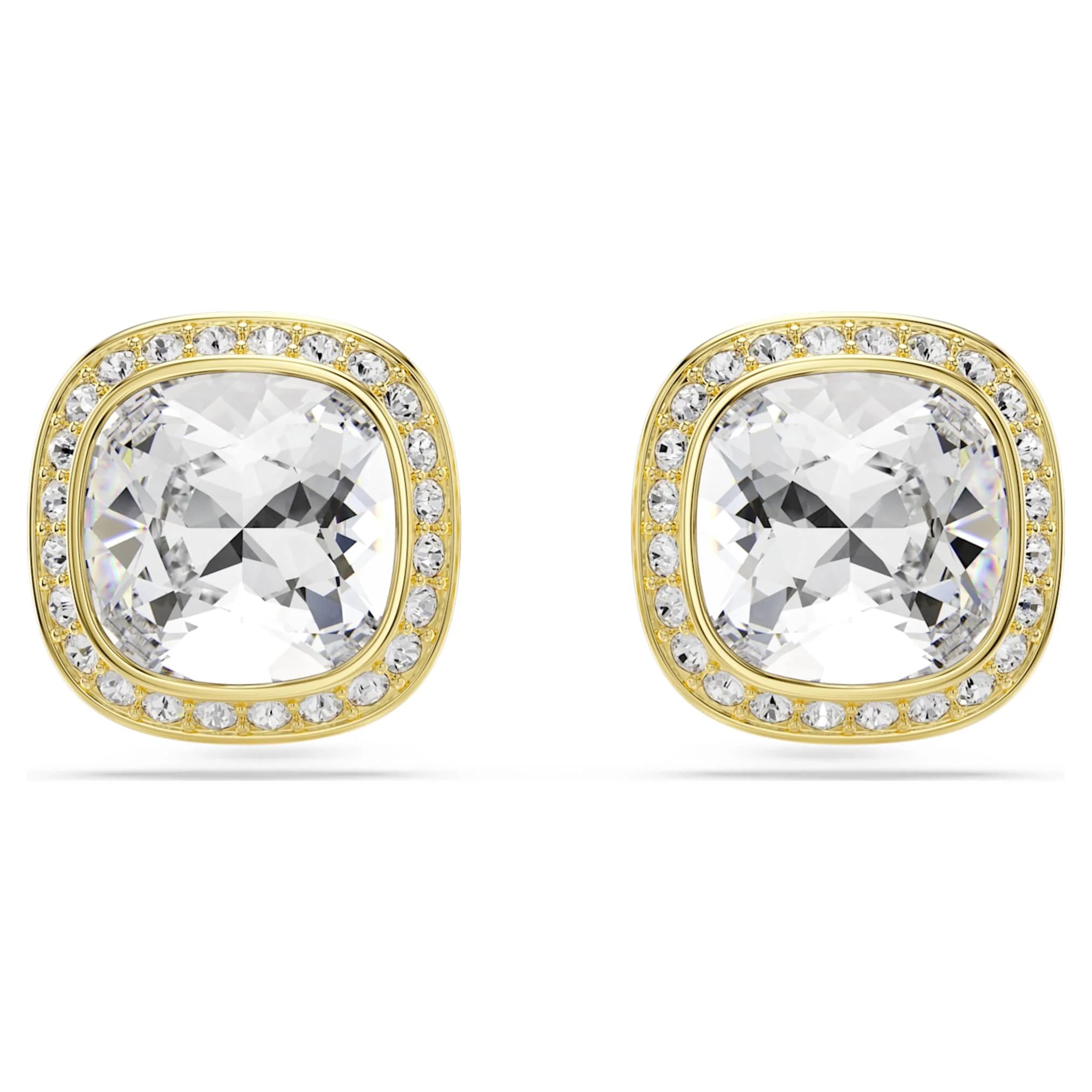 Una Angelic stud earrings Cushion cut, White, 18K gold finish