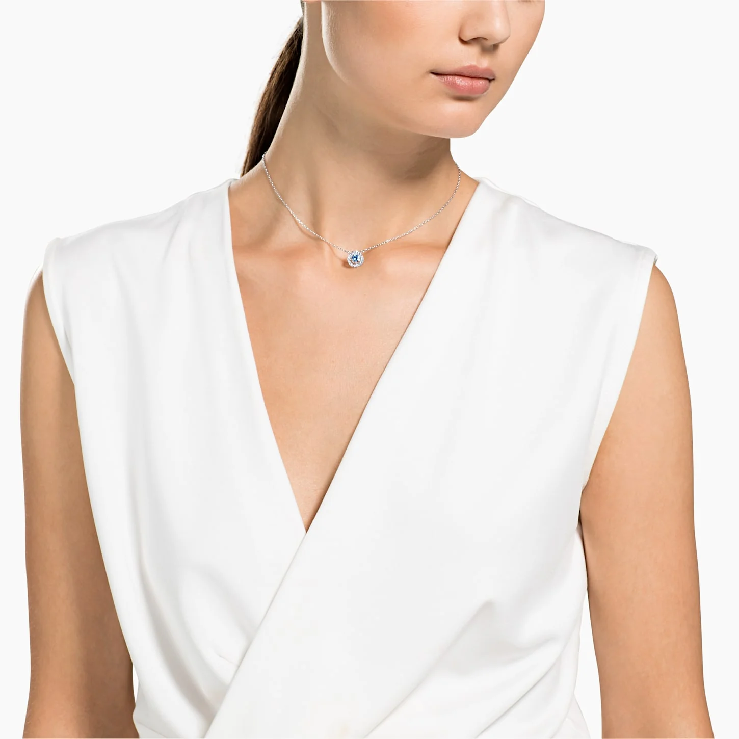 Una necklace Round cut, Blue, Rhodium plated - Image 4