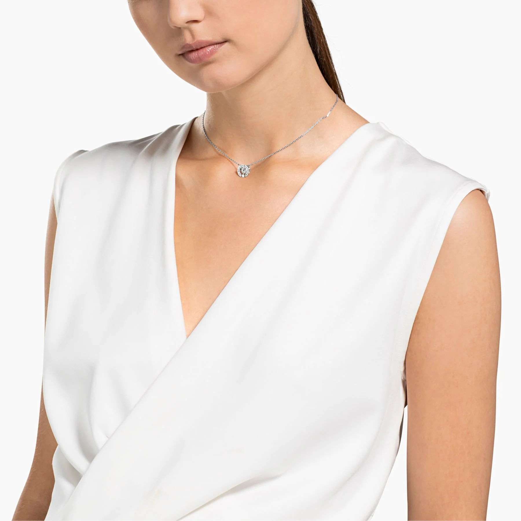 Una necklace Round cut, White, Rhodium plated - Image 4