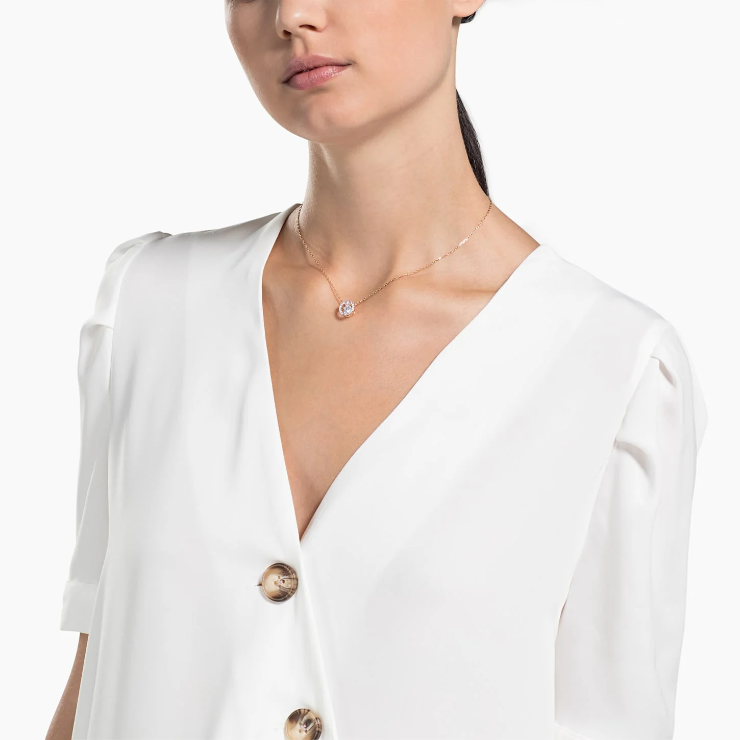 Una necklace Round cut, White, Rose gold-tone plated - Image 4