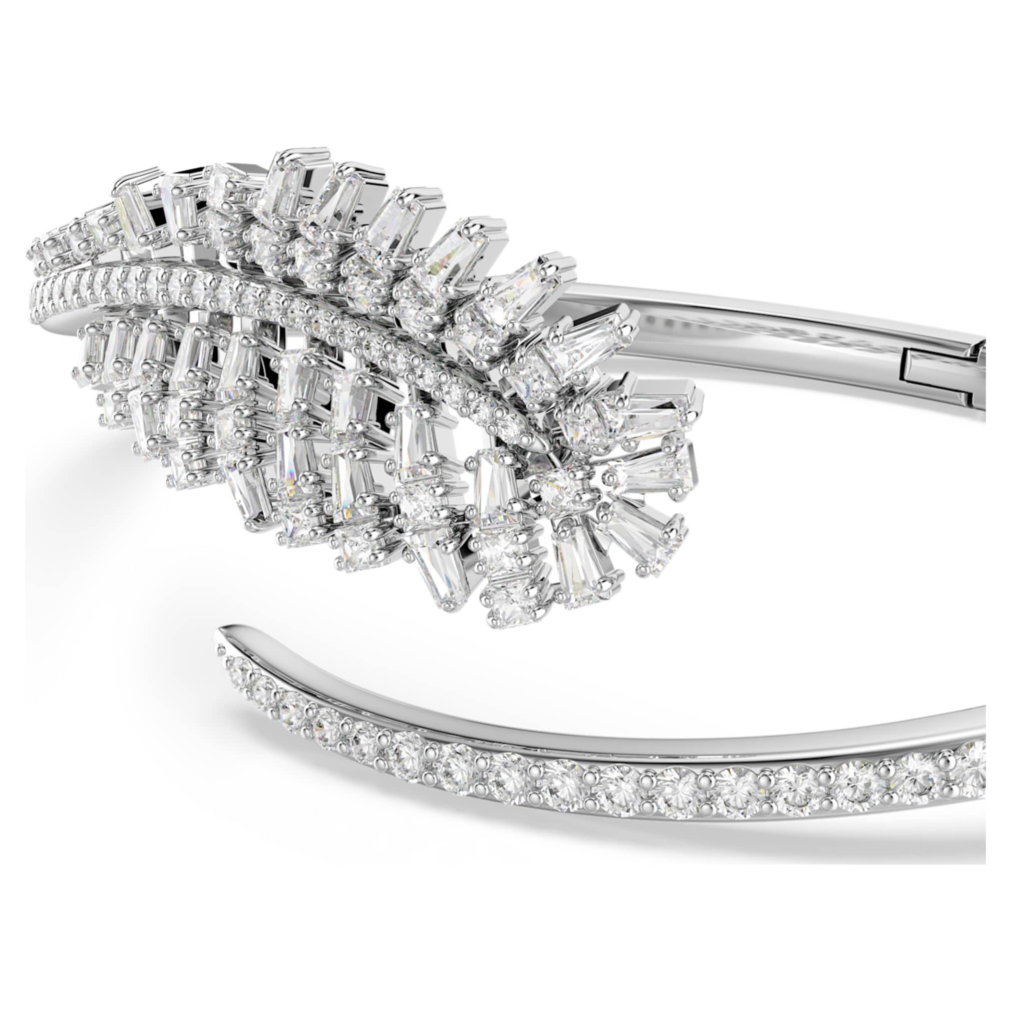 Vienna bangle Mixed cuts, Feather, White, Rhodium plated - Image 2