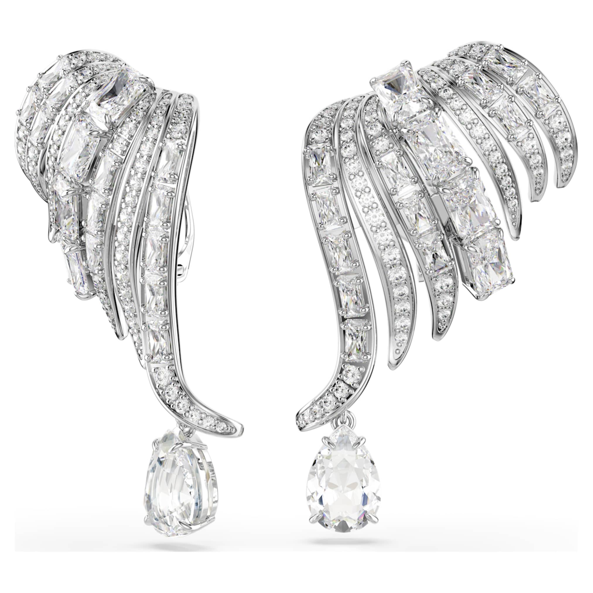 Vienna clip earrings Mixed cuts, Swan, White, Rhodium plated - Image 2