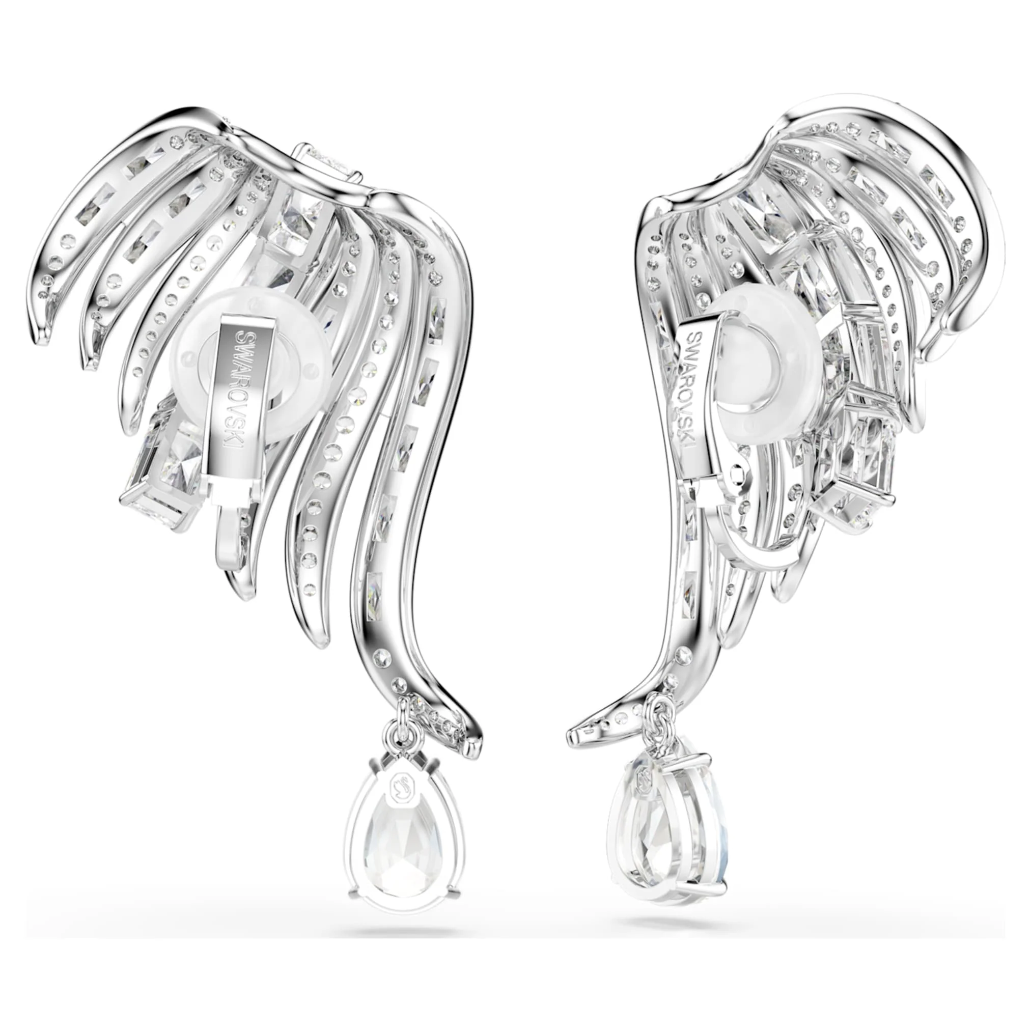 Vienna clip earrings Mixed cuts, Swan, White, Rhodium plated - Image 4