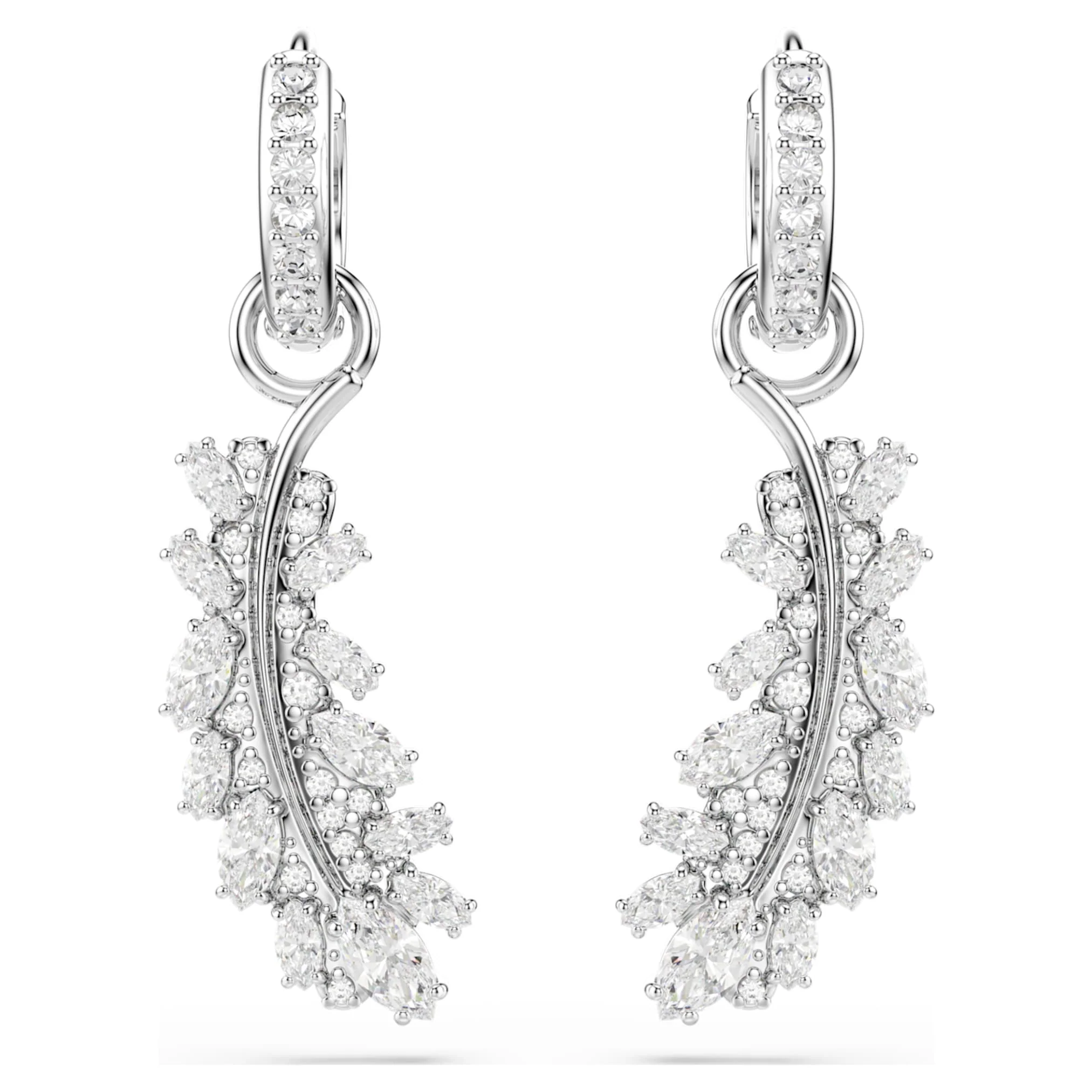 Vienna earrings Mixed cuts, Feather, White, Rhodium plated - Image 2