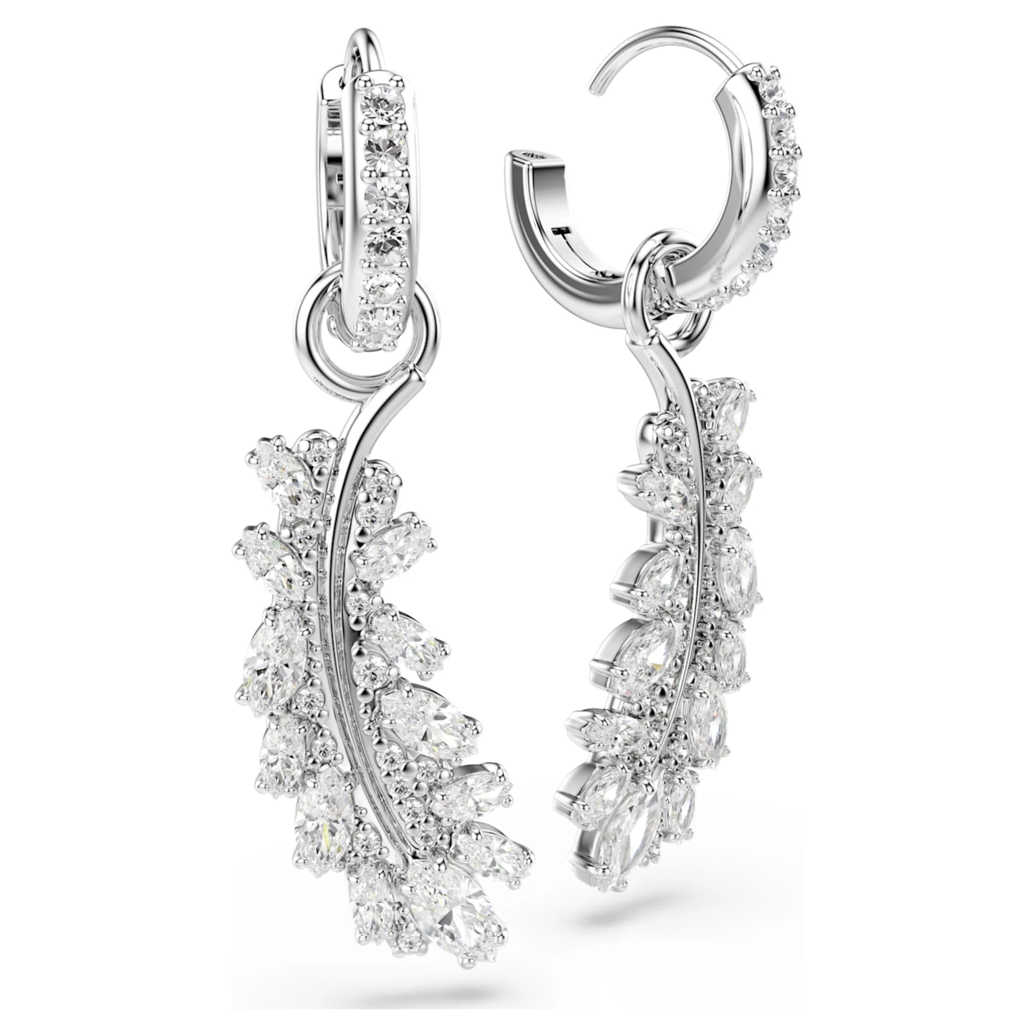 Vienna earrings Mixed cuts, Feather, White, Rhodium plated - Image 3