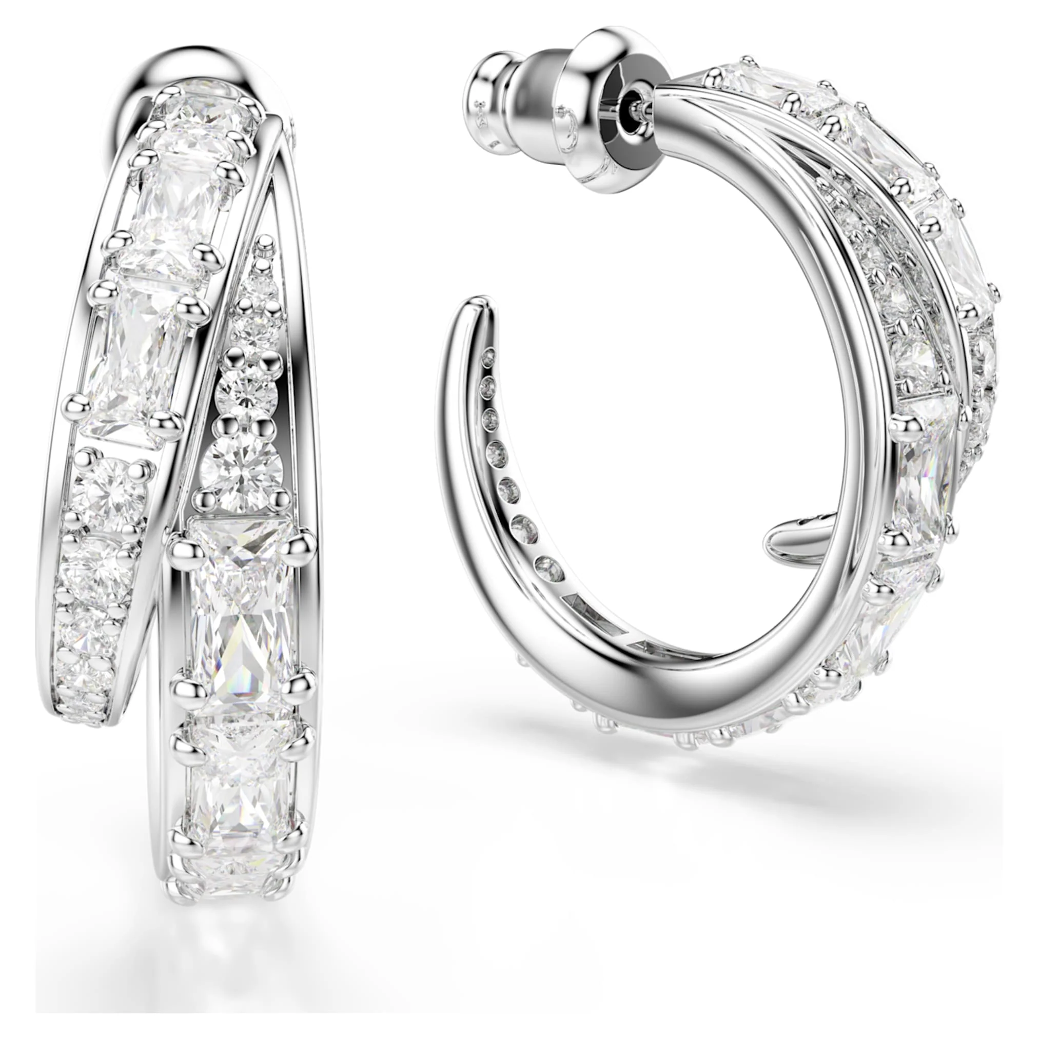 Vienna hoop earrings Mixed cuts, White, Rhodium plated - Image 3
