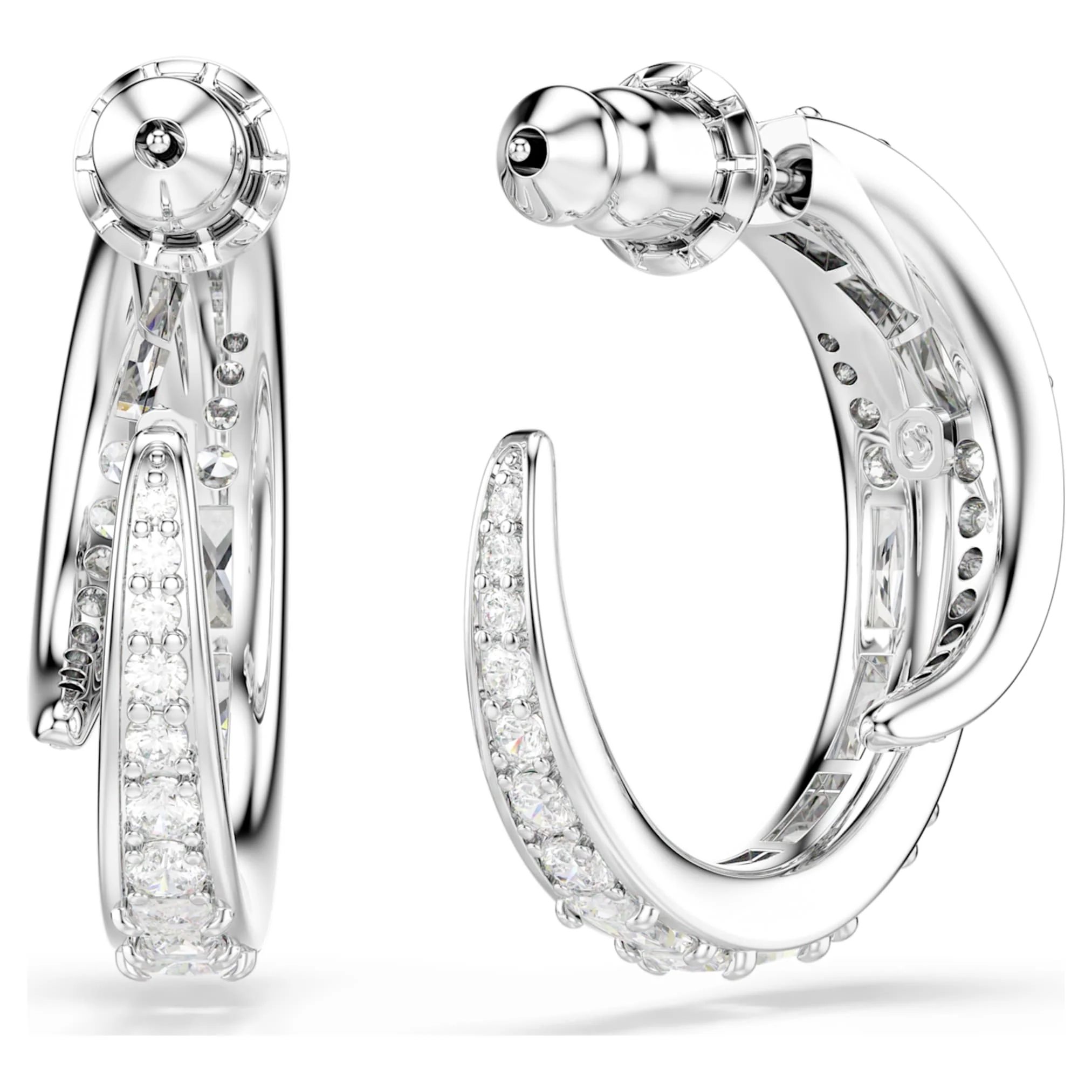 Vienna hoop earrings Mixed cuts, White, Rhodium plated - Image 4