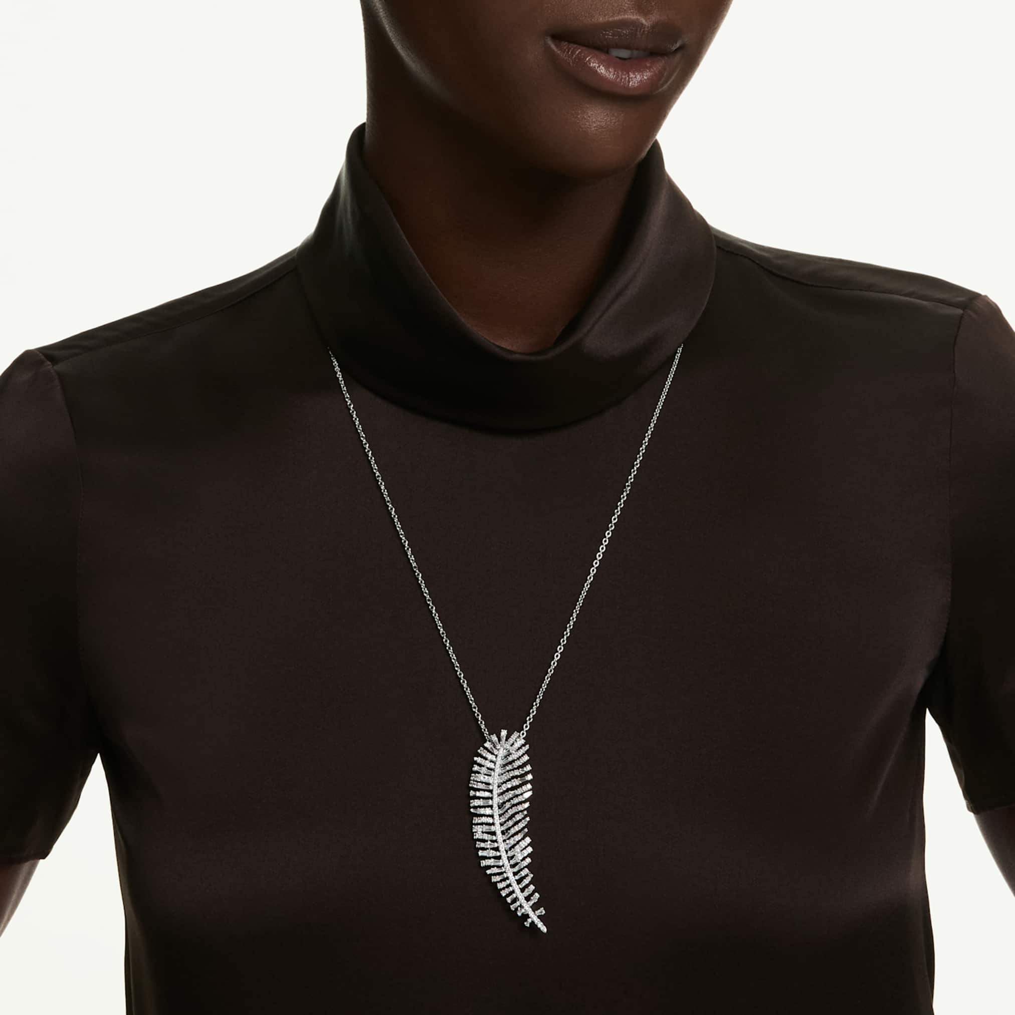 Vienna pendant and brooch Mixed cuts, Feather, White, Rhodium plated - Image 6