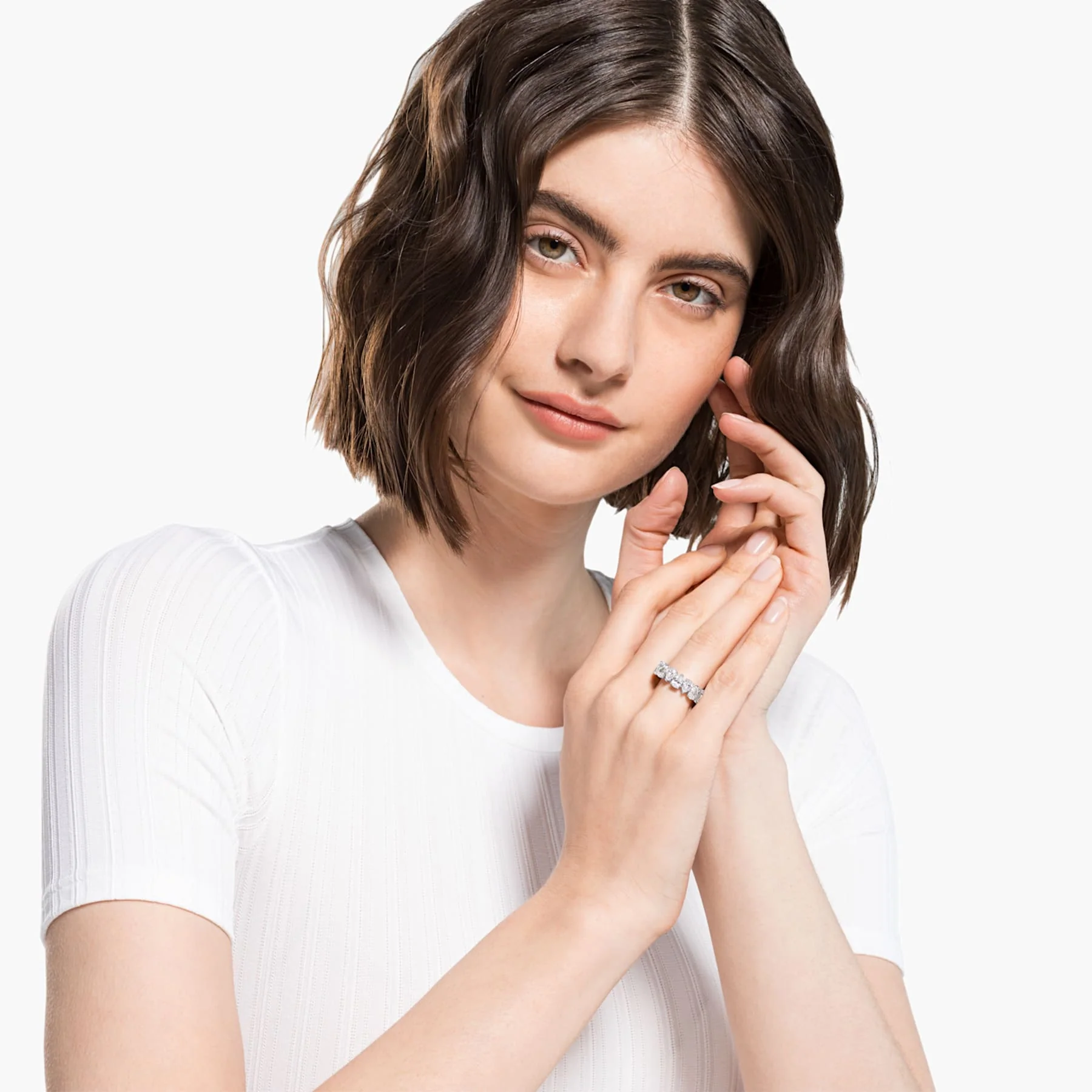 VITTORE PEAR RING, WHITE, RHODIUM PLATED - Image 4
