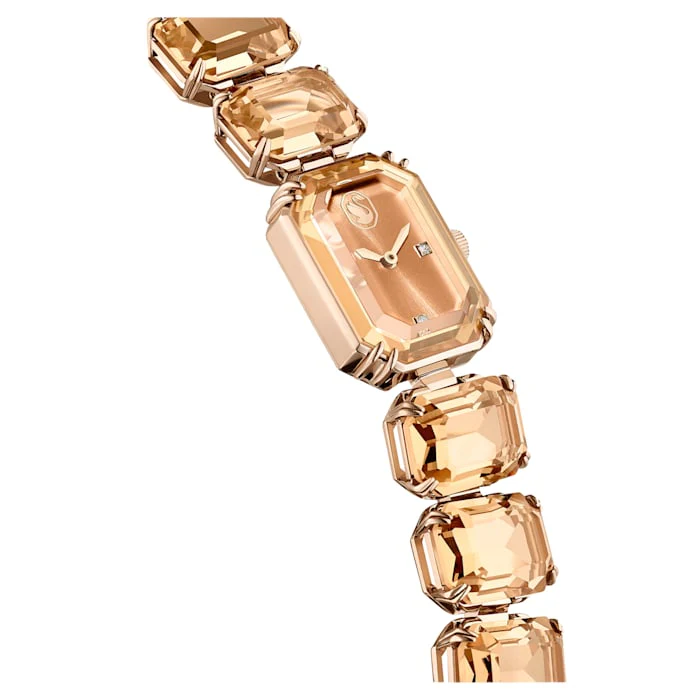 Watch Octagon cut bracelet, Brown, Champagne gold-tone finish - Image 5