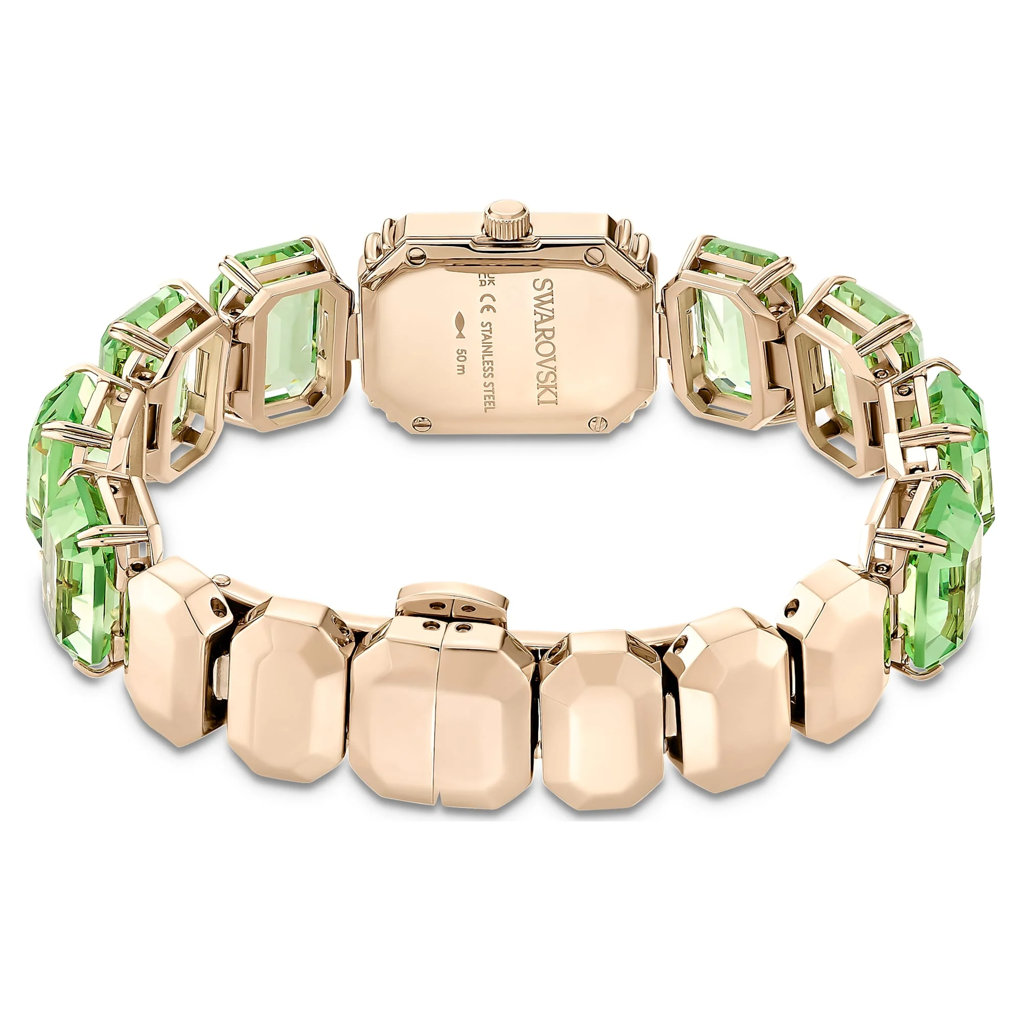 Watch Octagon cut bracelet, Green, Champagne gold-tone finish - Image 3